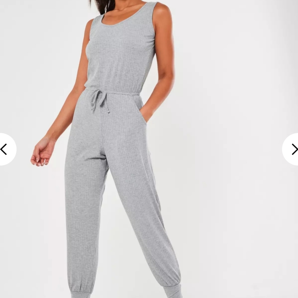 MISSGUIDED ribbed tie waist jogger jumpsuit
